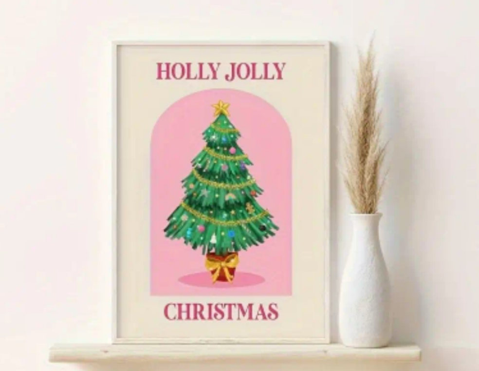 Wand-Bild Poster Weihnachten Christmas gerahmt mit Rahmen rosa 30×40 cm