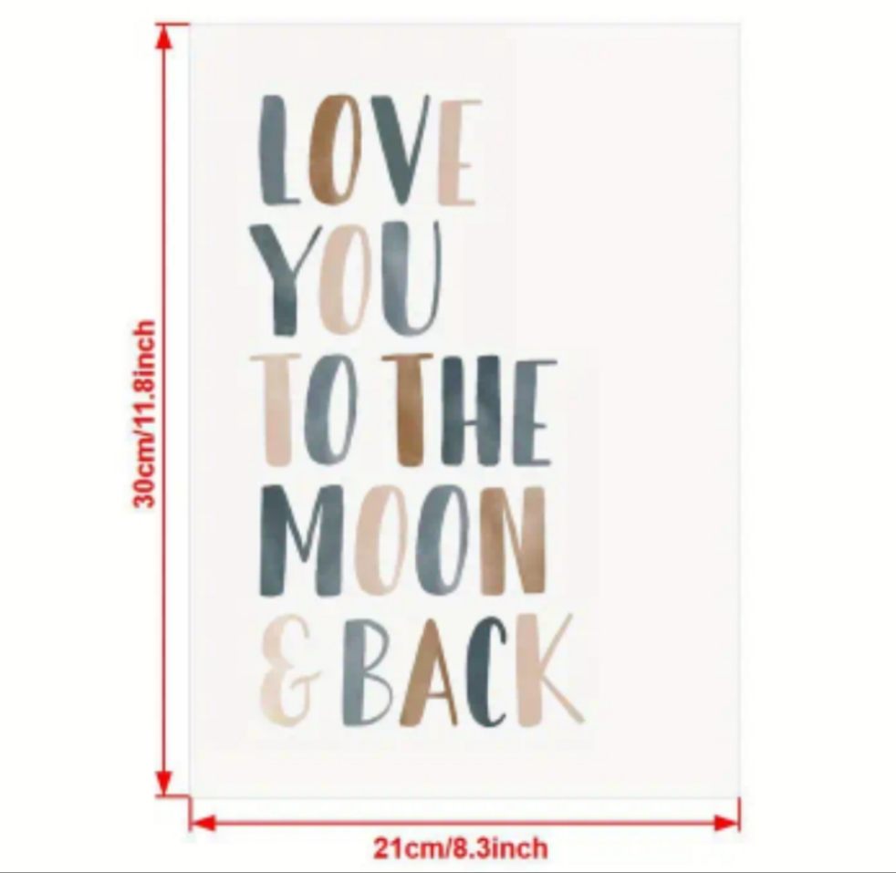 Wand-Bild Poster Kinderzimmer Spielzimmer gerahmt "love you to the moon and back" 21 x30 cm