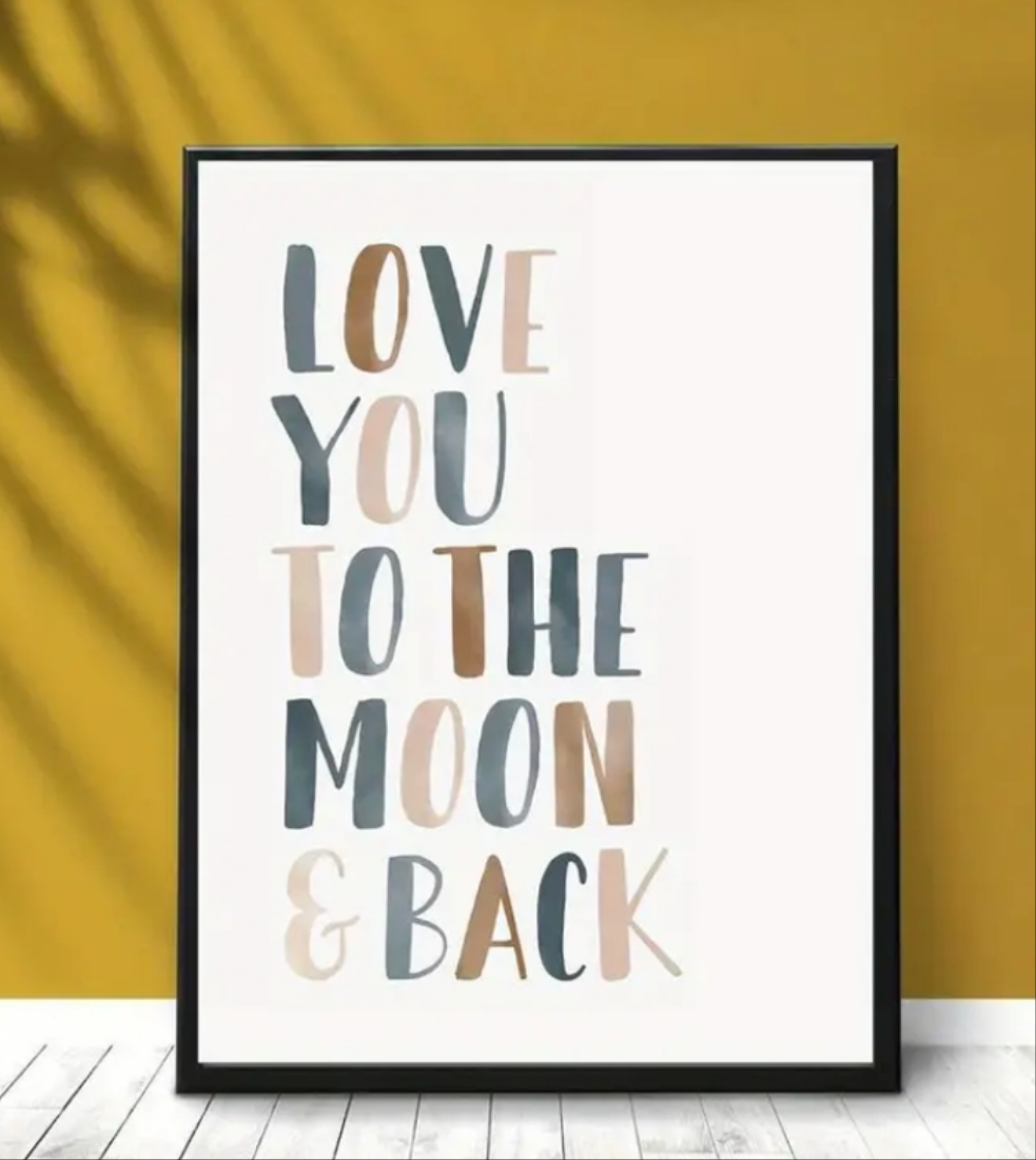 Wand-Bild Poster Kinderzimmer Spielzimmer gerahmt "love you to the moon and back" 21 x30 cm