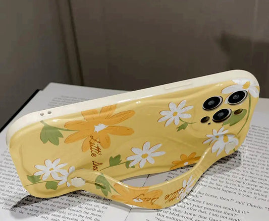 Smartphone Schutzhülle Case Handschlaufe gelb Blumen  Iphone 16