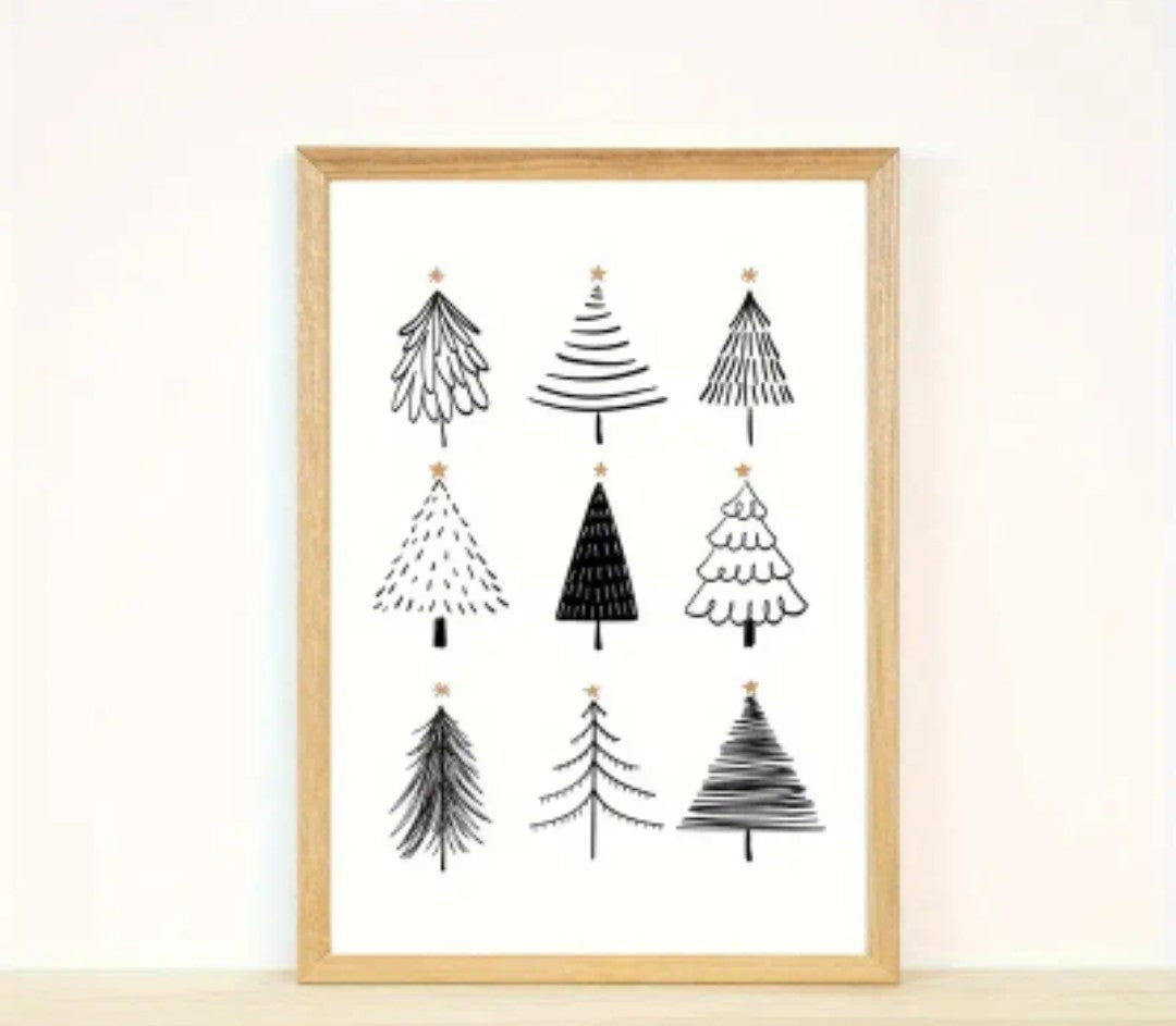 Wand-Bild Poster aus Leinwandstoff Weihnachten Christmas gerahmt mit Rahmen Druck 30×40cm minimalistisch