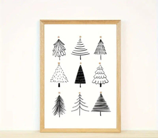 Wand-Bild Poster aus Leinwandstoff Weihnachten Christmas gerahmt mit Rahmen Druck 30×40cm minimalistisch