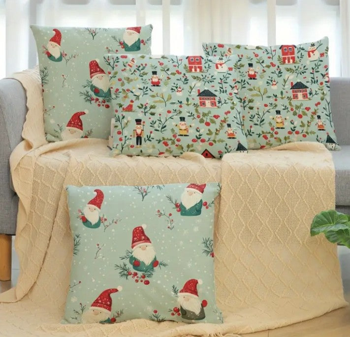 Kissenbezug Weihnachten Wichtel Zierkissenbezüge Deko Kissenhülle für Sofa Couch Schlafzimmer Wohnzimmer 45x45 cm