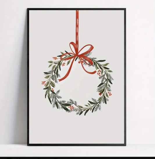 Wand-Bild Poster aus Leinwandstoff Weihnachten Christmas gerahmt mit Rahmen Druck 20×30cm minimalistisch