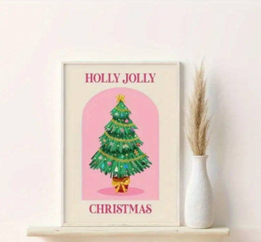 Wand-Bild Poster Weihnachten Christmas gerahmt mit Rahmen rosa 30×40 cm