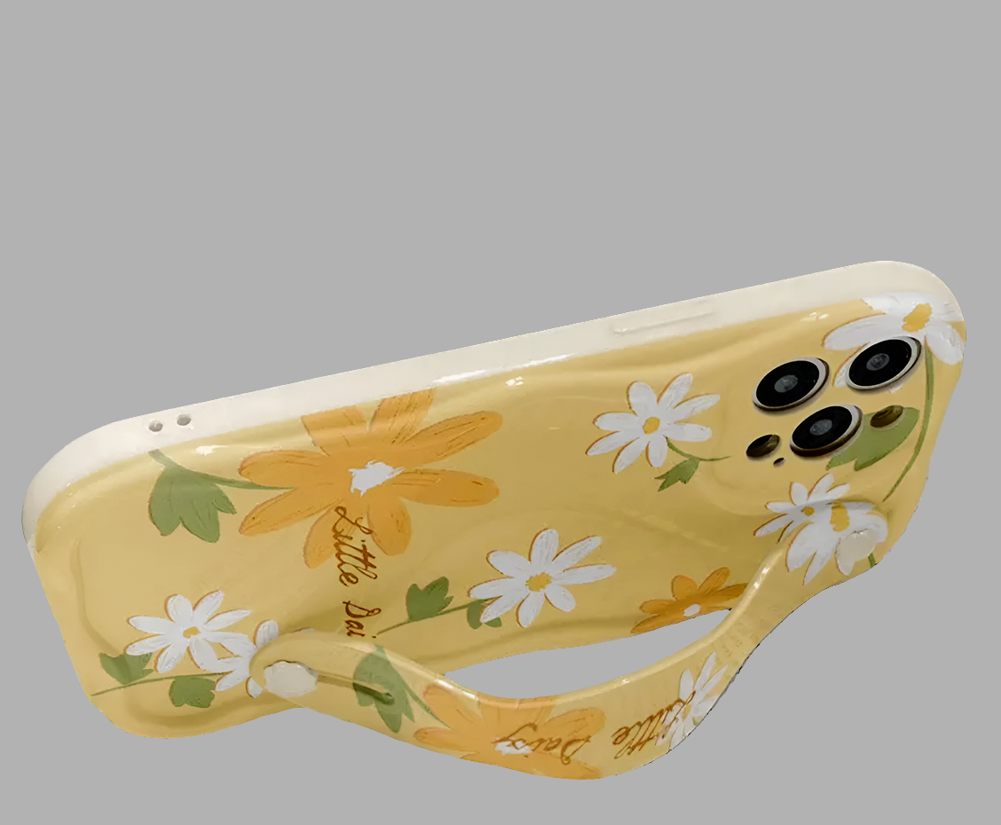 Smartphone Schutzhülle Case Handschlaufe gelb Blumen  Iphone 16